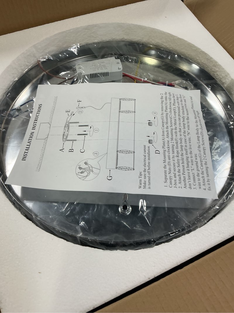 Condition photo showing New/Like New for 16.5" crystal chandelier led modern flush mount ceiling light fixtures round ring luxury large chandelier for living room bedroom dining room entrance (cool white-16.5") 16.5"-cool white