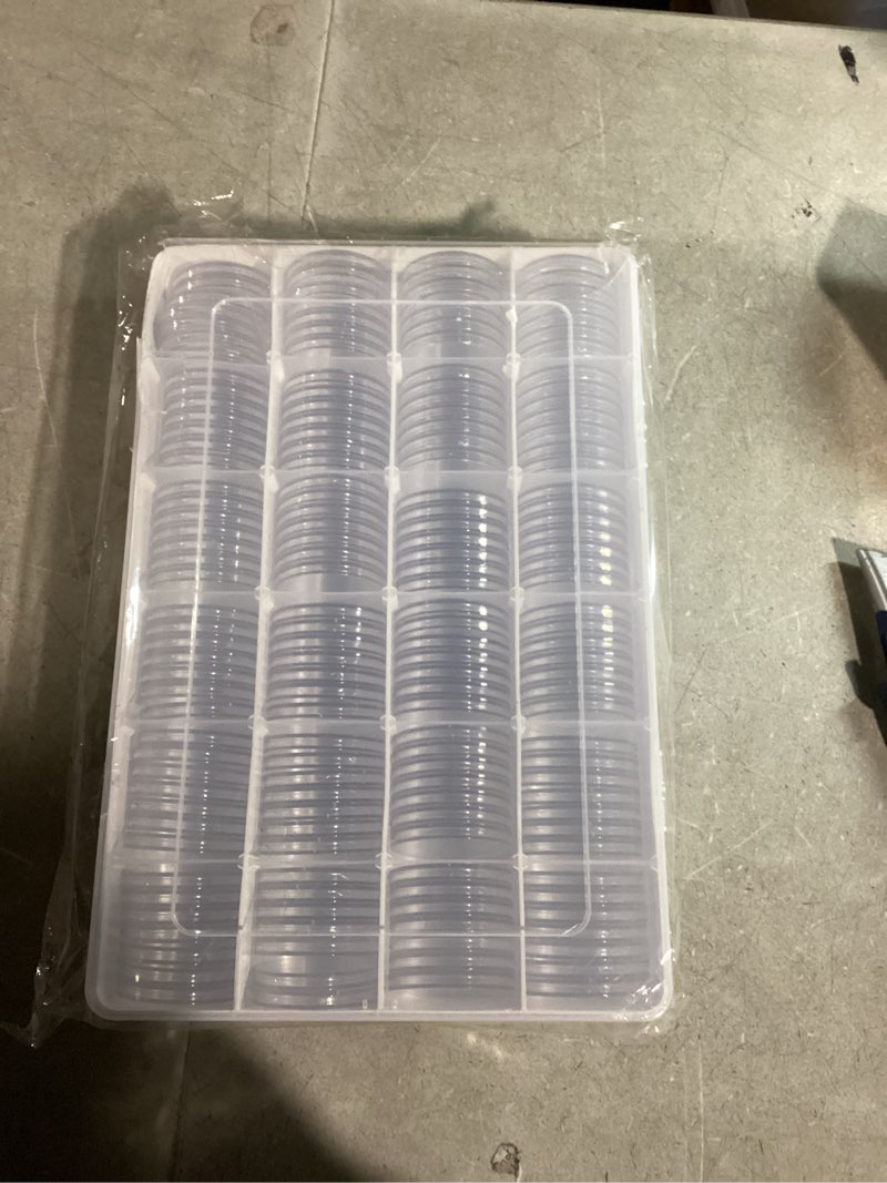 Condition photo showing Good Condition for QWORK Coin Holder Set, 60 Pcs 1.61" Silver Dollar Capsules, Coin Capsules with Foam Gasket, Plastic Storage Case for Coin Collectors, 41mm