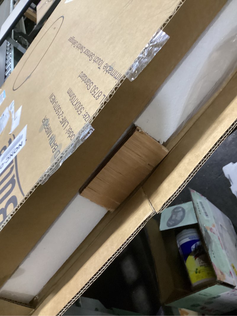 Condition photo showing As Is for 28 X 20 Inch Oval Backlit LED Bathroom Mirror Anti-Fog 3 Colors Light Dimmable Wall Mounted Lighted Bathroom Vanity Mirror Smart Makeup Mirror with Touch Switch 28 X 20 Inch Backlit