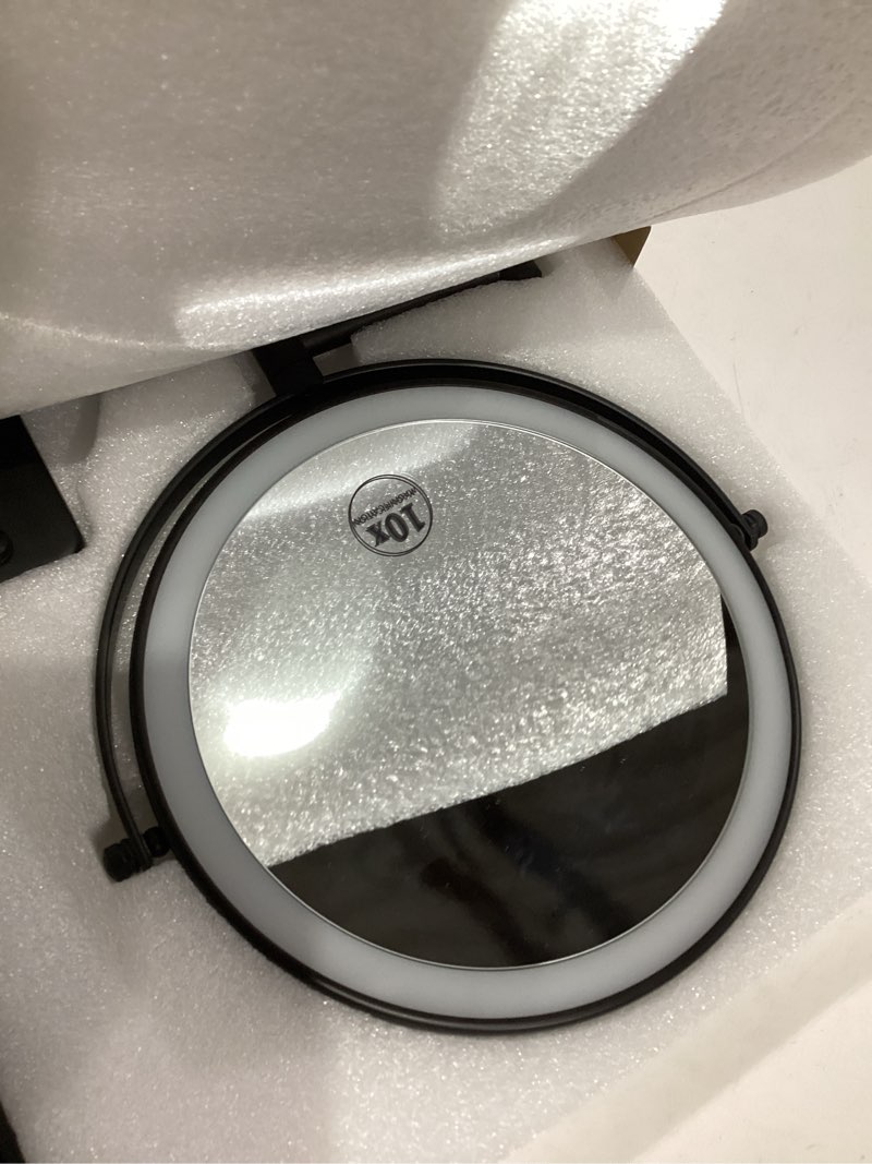 Condition photo showing Good Condition for JANEEVA 8" Wall Mounted Lighted Makeup Mirror,Rechargeable Double Sided 1X/10X Magnifying Mirror with 3 Color Lights,Touch Dimmable Bathroom Vanity Mirror with 360°Swivel Extendable Arm Matte Black