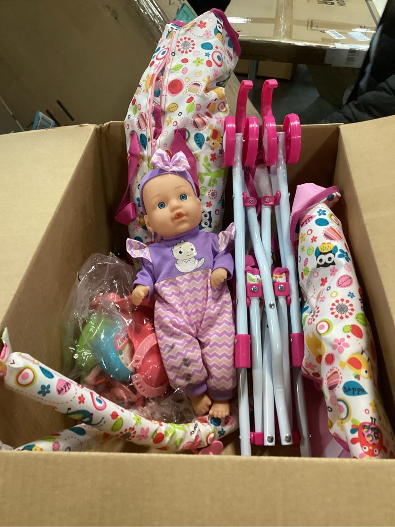 Condition photo showing As Is for ( similar) Baby Doll Stroller Toys Set with 12.5\" Doll for 3-7 Girls, Foldable Stroller, Dining Chair, Accessories & 1 Outfits,Pretend Play Baby Doll Toys for Girls Ages 3-7