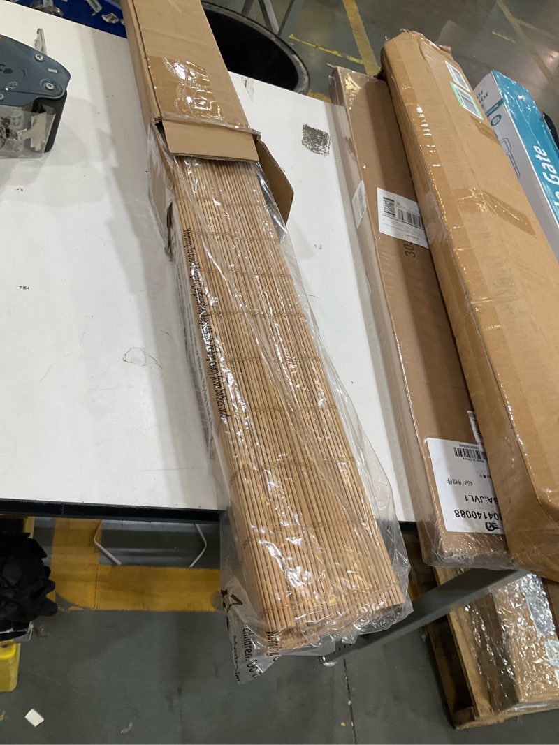 Condition photo showing Good Condition for lazblinds cordless blackout bamboo roman shades, room darkening blinds for interior windows, thermal insulated roll up bamboo blinds for home & patio, 32" w x 64" h, papara carbon blackout - papara carbon 32" w x 64" h
