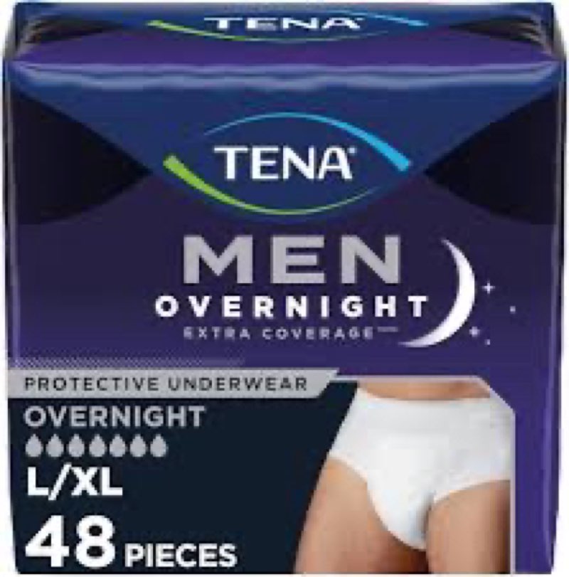 tena men overnight underwear, extra coverage, l/xl, 48 count