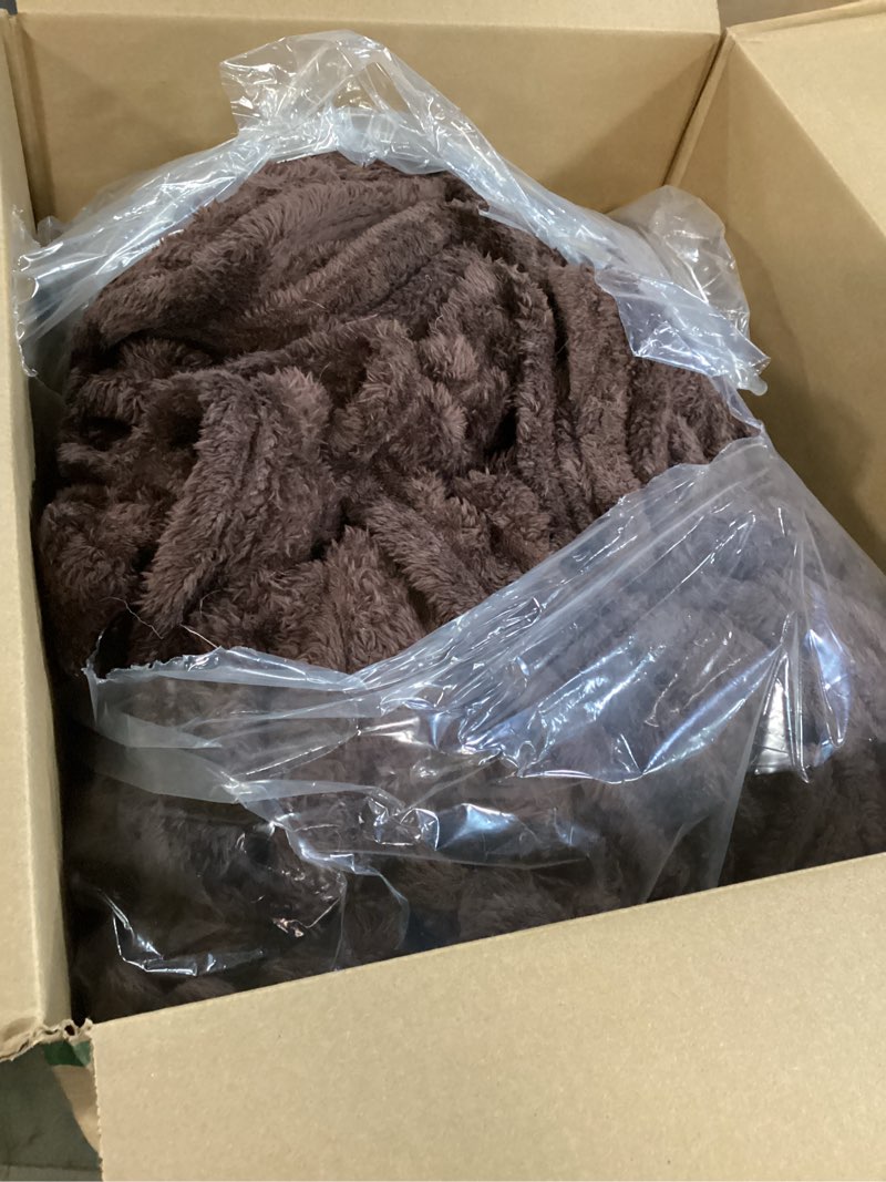 Condition photo showing As Is for Exclusivo Mezcla Queen Size Flannel Fleece Blanket, Super Soft Striped Jacquard Bed Blanket, Lightweight Fuzzy Cozy for All Seasons, 90x90 Inches, Coffee Coffee Queen ( 90x90 IN )