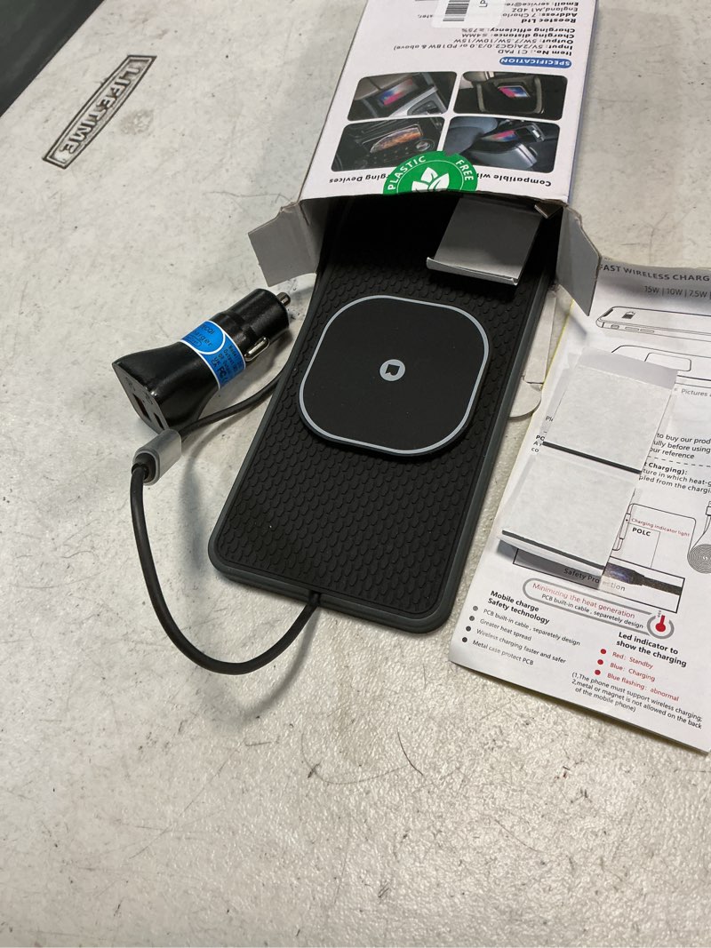 Condition photo showing Good Condition for rgb wireless car charging pad for magsafe, reestecqi 15w led magnetic wireless charger for car non slip type c charging mat with 40w car charger compatible with iphone 17-12, airpods (30cm cable)