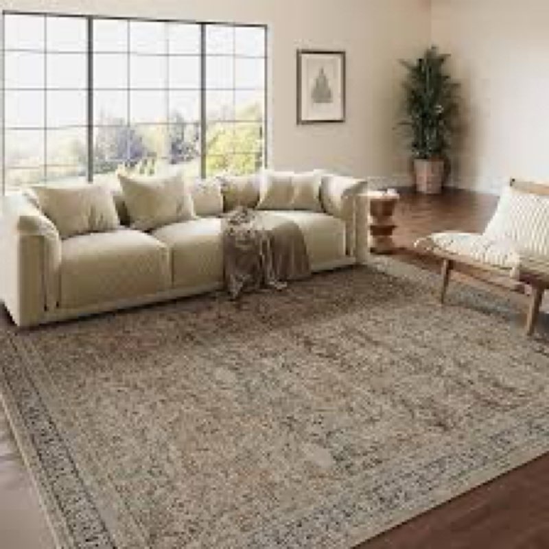 6x9 Washable Area Rug Brown Vintage Distressed Living Room Bedroom Large Throw Rug Non Slip Low Pile Soft Accent Indoor Floor Carpet for Dining Room Office Entryway Kitchen