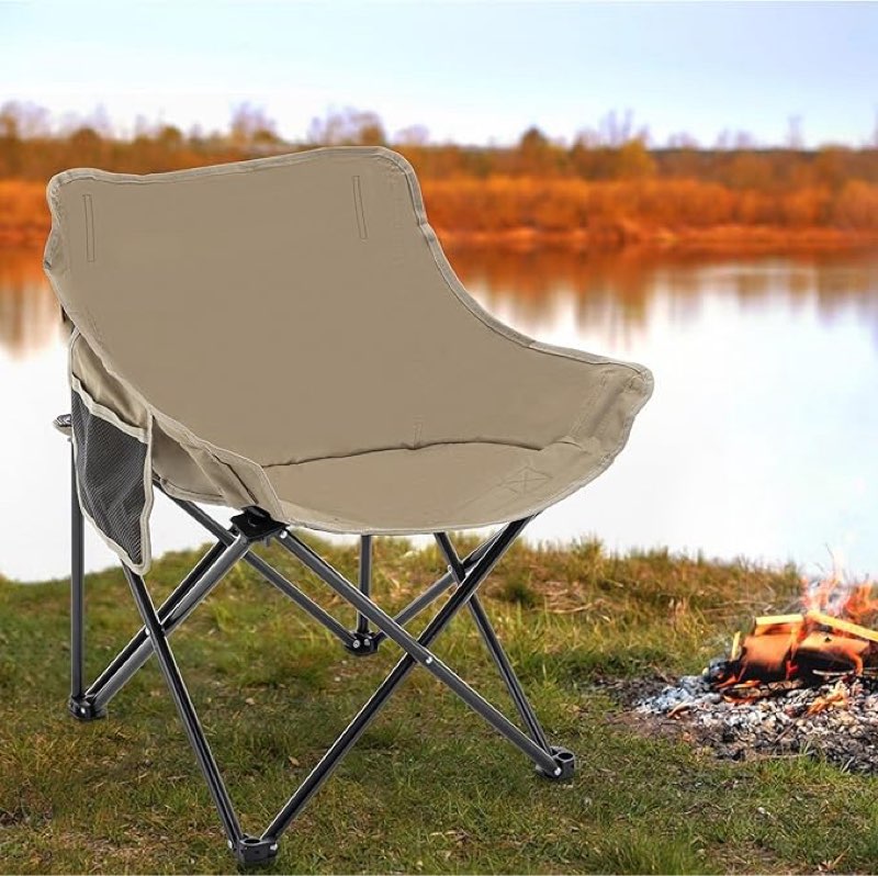 folding camping chairs outdoor portable lawn chair with carrying bag compact outside sports backpacking beach chair khaki