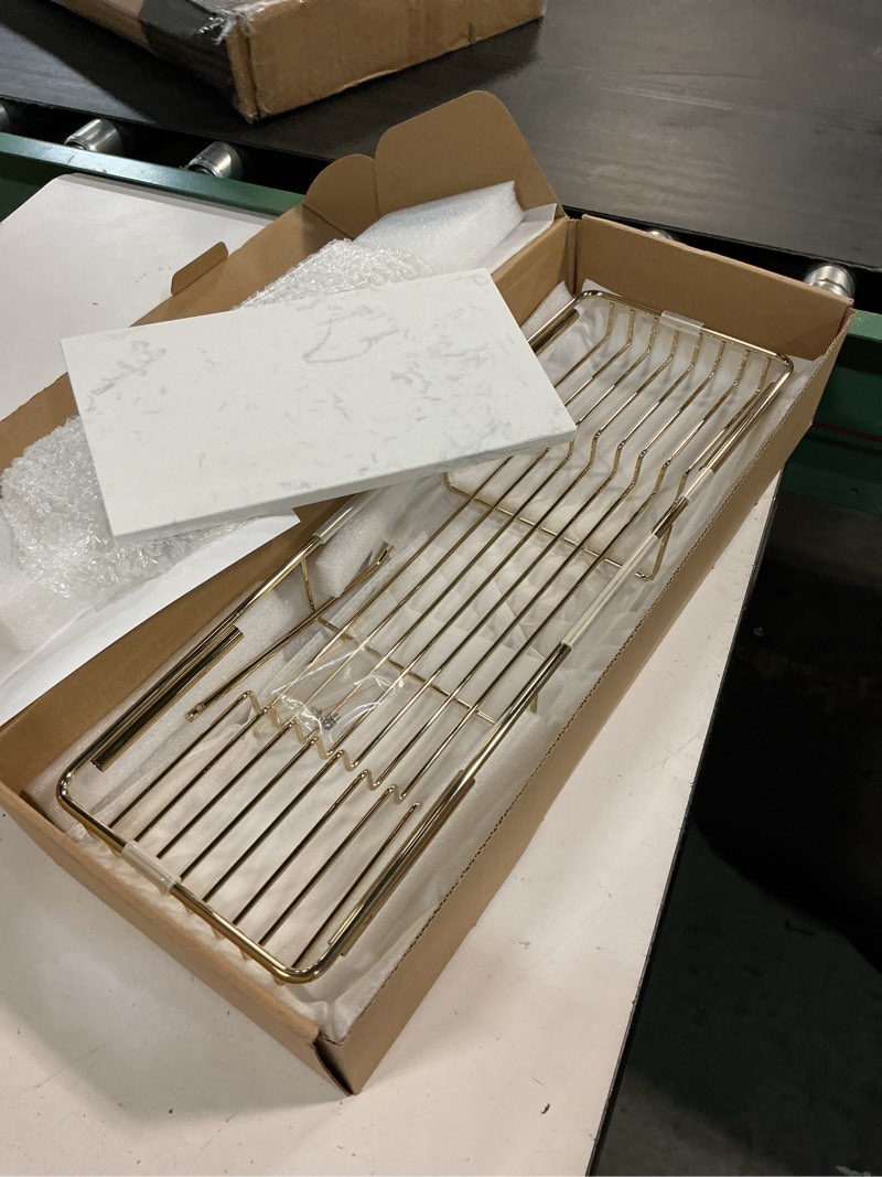 Condition photo showing Good Condition for bvl bathtub tray stainless steel with marble base gold bathtub tray with white marble base adjustable & rustproof bath caddy for spa, relaxation, bath bombs