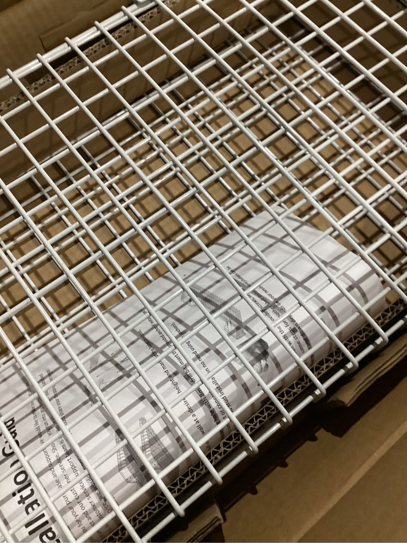 Condition photo showing Good Condition for Wallmaster Heavy Duty Garage Wall Shelving 2 Pack 23.6"x11.8" Metal Wire Shelves Wall Mount Mesh Storage Rack for Garage, Office, Basement and Kithcen, max Load 65 lbs (White) White 2pack