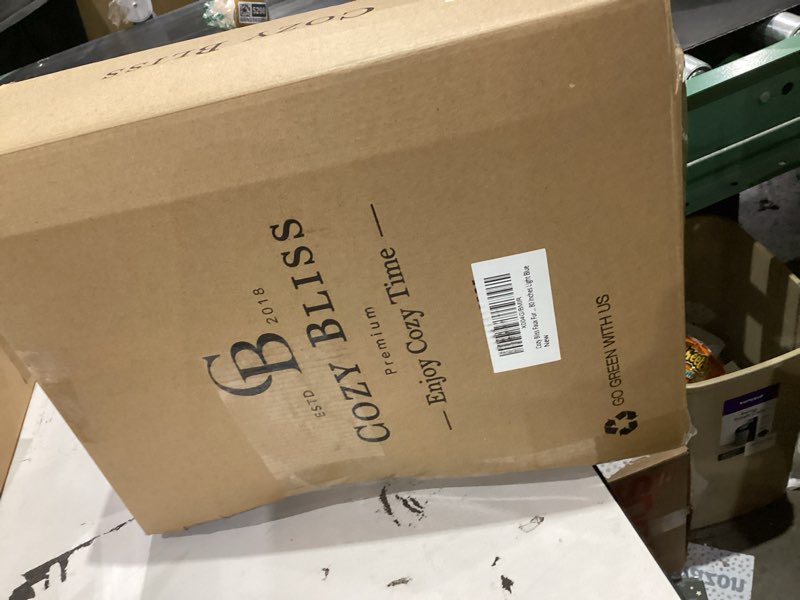 Condition photo showing New/Like New for Cozy Bliss Faux Fur Throw Blanket for Couch, Cozy Warm Plush Striped Blanket for Sofa Bedroom Living Room, 60 * 80 Inches Light Blue Light Blue Twin(60" x 80")