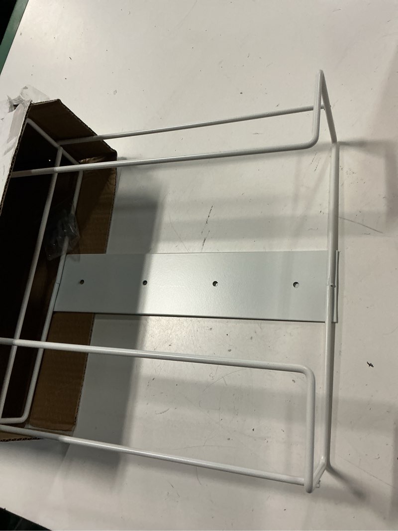 Condition photo showing Good Condition for 1 each | disposable glove or tissue box holder, double (2-box) glove rack, wall mounted universal box holder, for larger sized boxes, white - 1 glove rack