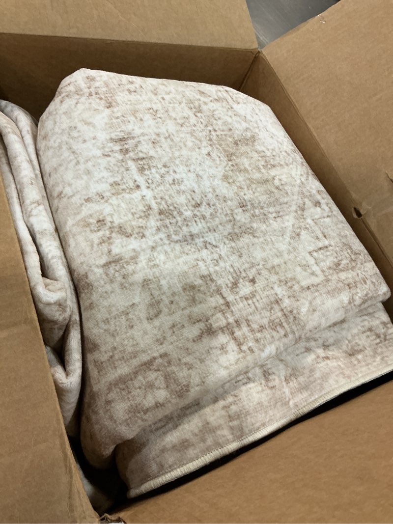 Condition photo showing As Is for 8x10 area rugs for living room, machine washable rugs, vintage non slip rug, faded style carpet stain resistant, low pile boho retro large rugs for bedroom dining room indoor home office-beige 8'x10' beige 8' x 10' (rectangular)