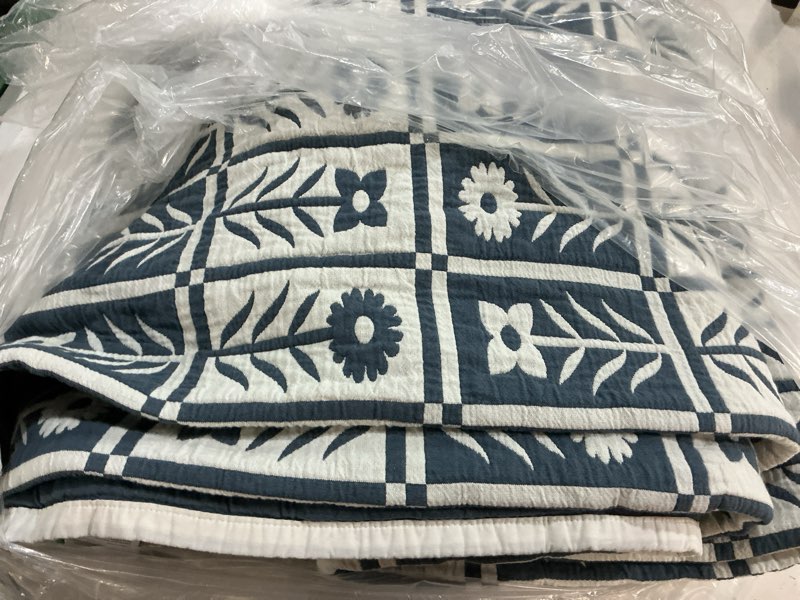 Condition photo showing Good Condition for organic cotton jacquard floral coverlet set, full/queen, glacier blue