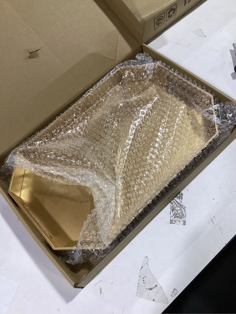 Condition photo showing Good Condition for Gold Decorative Tray with Handles, Versatile Serving Tray for Coffee Table, Ottoman, Ideal for Serving, Displaying, Organizing, 15.7\"*10.2\"*1.57\" 15.7\" x 10.2\" x 1.6\" Re Green