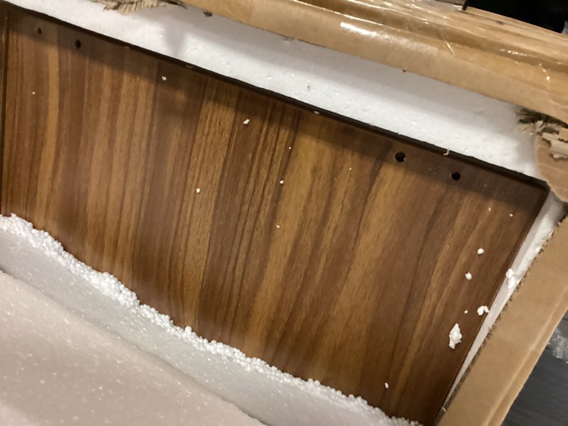 Condition photo showing Good Condition for Smuxee Walnut TV Stand with Line Groove Design, 47.2" Mid Century Modern TV Media Console for TVs up to 55", TV Cabinet with Adjustable Shelf & 2 Cabinets for Living Room Light Walnut for Tvs Up to 55"