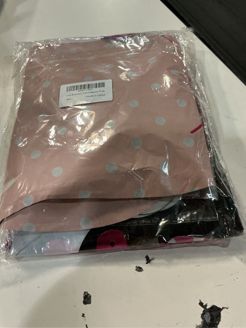 Condition photo showing Good Condition for pink 2nd birthday party supplies, oh twodles girl second party decorations includes happy birthday banner, hanging swirls, tablecloth, cake cupcake toppers, bow foil balloon, latex balloons