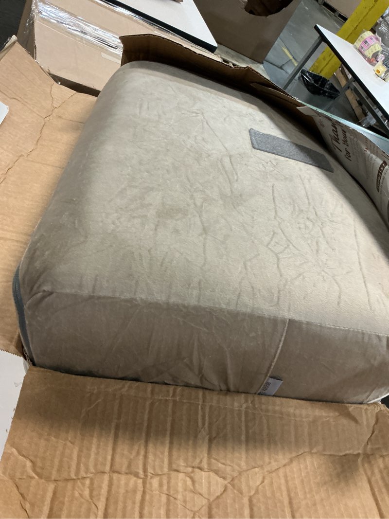Condition photo showing As Is for vekkia 21” extra-wide back pillow with adjustable headrest, 2-in-1 ergonomic dual-layer wedge backrest for sitting/reclining, lumbar & neck support, bed, sofa & floor, reading, tv, lounging & gaming beige/camel