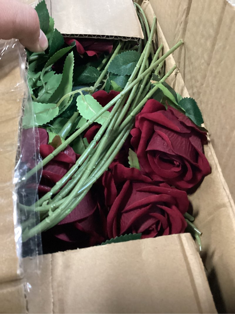 Condition photo showing Good Condition for 60 Pcs Artificial Roses Bulk Velvet Silk Red Rose Burgundy Roses for Wedding Centerpieces Bridal Bouquet Mohter's Day Valentine's Day Christmas Home Decor (60, Burgundy) Burgundy 60