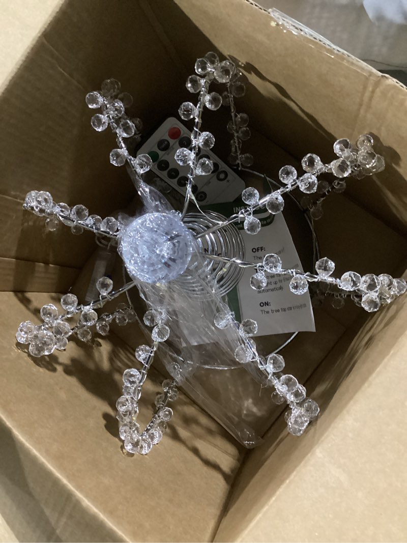 Condition photo showing Good Condition for LAWOHO Christmas Tree Topper Star, Jeweled Crown with 60 Warm White LED USB Lighted Tree Topper, Xmas Tree Decor with Remote Control 8 Lighting Mode, Timer, Dimmer for Christmas Tree Ornament?Silver?