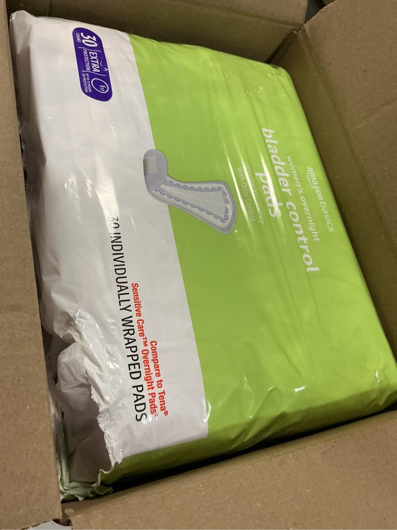 Condition photo showing Good Condition for Amazon Basics Incontinence Pads for Women, Bladder Control, Postpartum, Overnight Absorbency, Unscented, 60 Count (2 Packs of 30) Pack of 2 60.0