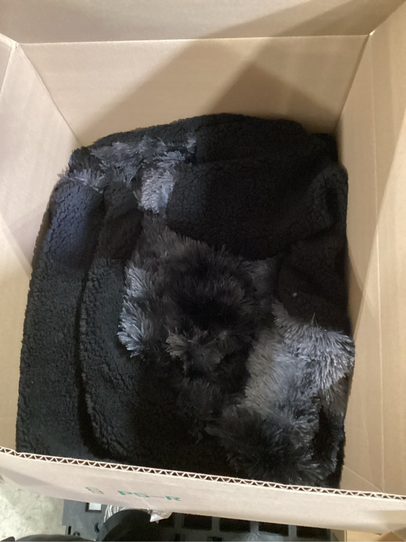 Condition photo showing As Is for Bedsure GentleSoft Fluffy Tie Dye Black Blankets Queen Size for Bed, Thick Sherpa Faux Fur Fleece Fuzzy Plush Winter Warm Soft Queen Blankets, Black Bedroom Decor Cozy Gifts for Women Men, 90x90 03- Tie Dye Black Queen (90" x 90")