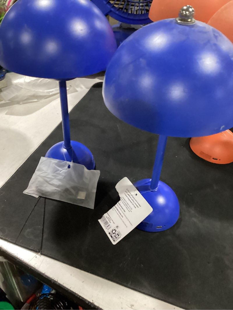 Condition photo showing Good Condition for (qty 2) mainstays x becky g & alejandra 11.8 h rechargeable metal dome lamp  royal blue finish