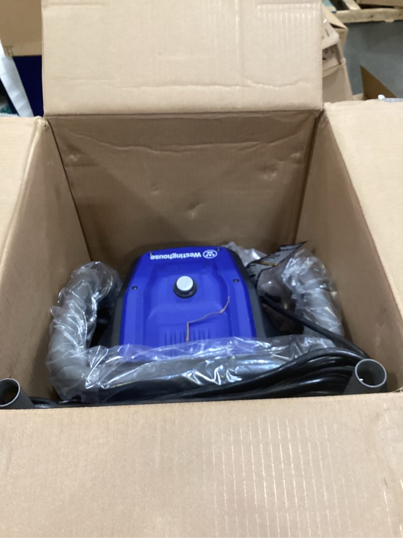 Condition photo showing As Is for westinghouse wpx3400e electric pressure washer, 3400 max psi and 2.0 max gpm, brushless motor, onboard soap tank, spray gun and wand, 5 nozzle set, for cars/fences/driveways/homes/patios/furniture