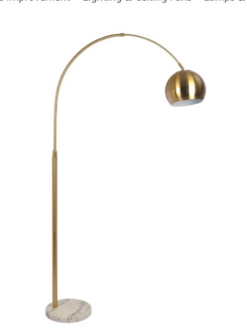 (Similar to stock photo) Stylish Long Arm Adjustable Floor Lamp with White Marble Base, Elegant d Brass Finish