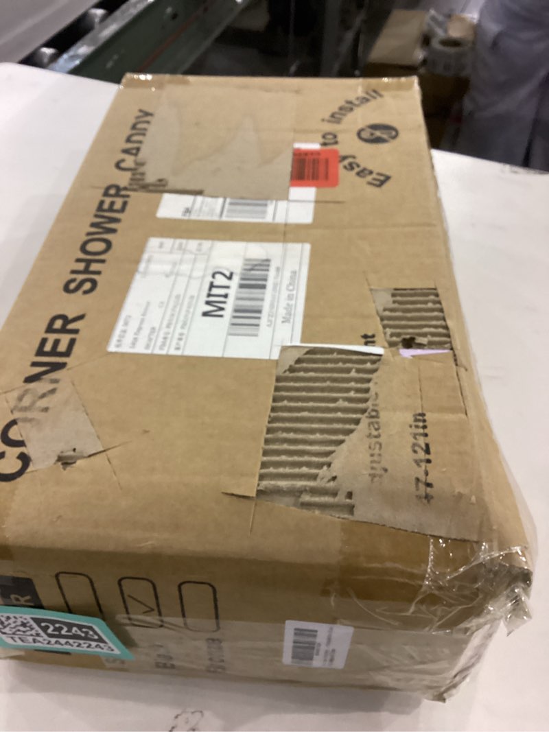 Condition photo showing As Is for Corner Shower Caddy Tension Pole: Adjustable Rustproof 4-Tier Inside Bathroom Organizer - 47-121 inch Quick Installation Bathtub Shelves for Shampoo Storage - Rod Floor Standing Bath Rack - Black