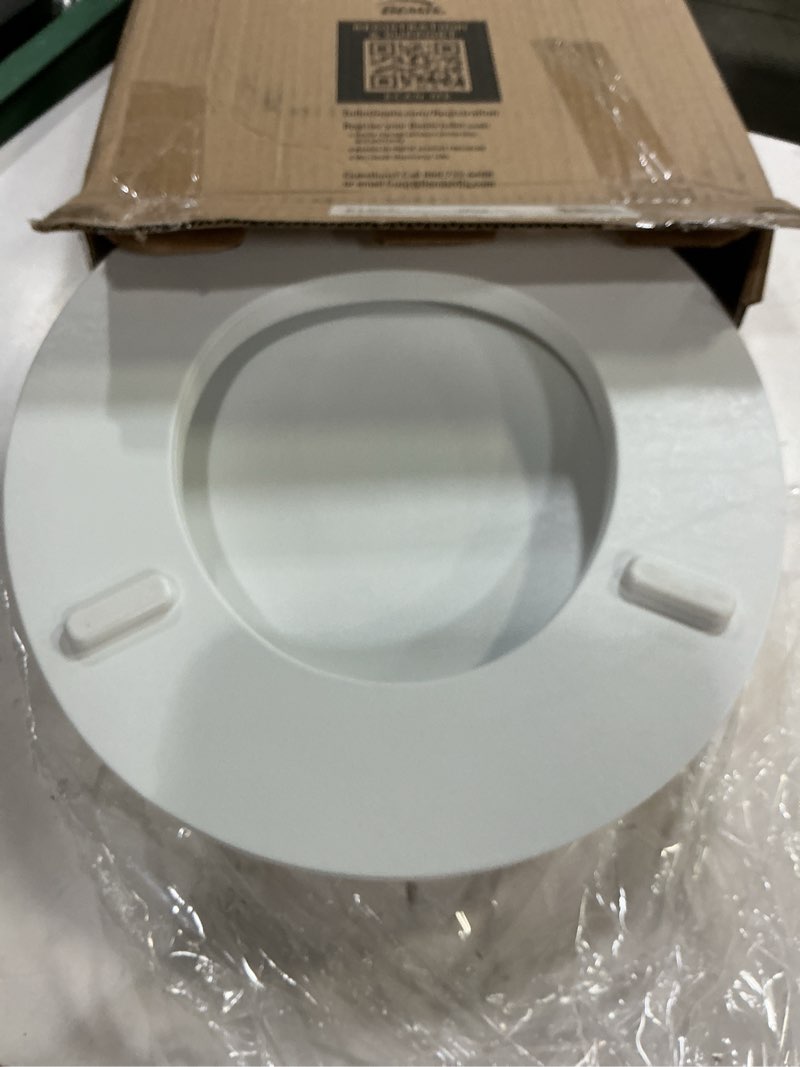 Condition photo showing Good Condition for mayfair padded toilet seat with chrome hinges, soft vinyl over wood core seat, made in usa, round, white elongated seat