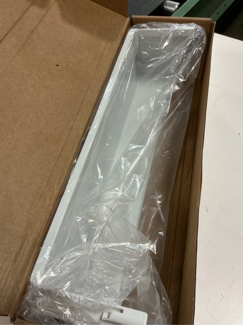 Condition photo showing As Is for 2932575018 Refrigerator Bottom Shelf for Dometic RV Refrigerator Replacement Parts, Fridge Freezer Lower Shelf, Camper Refrigerator Door Shelf Kit - 18" W x 4-5/8" L x 2-5/8" H-Front, 4-1/4" H-Back Fridge Bottom Shelf