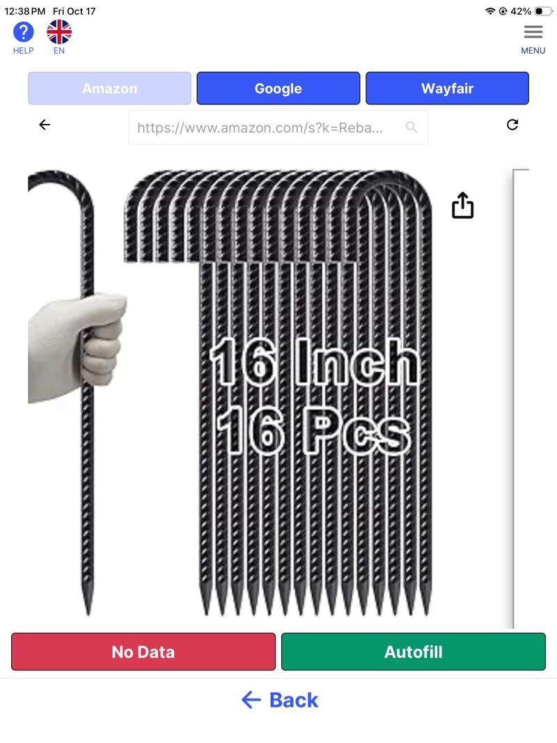 Rebar Stakes 16 Inch 17 Pack Tent Spikes Heavy Duty Metal J Hook, Fence Stakes for Trampoline, Fence (SIMILAR TO STOCK PHOTO)