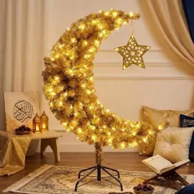 tuanse 4.5 ft lighted eid ramadan moon crescent artificial tree with star string led outdoor decorat
