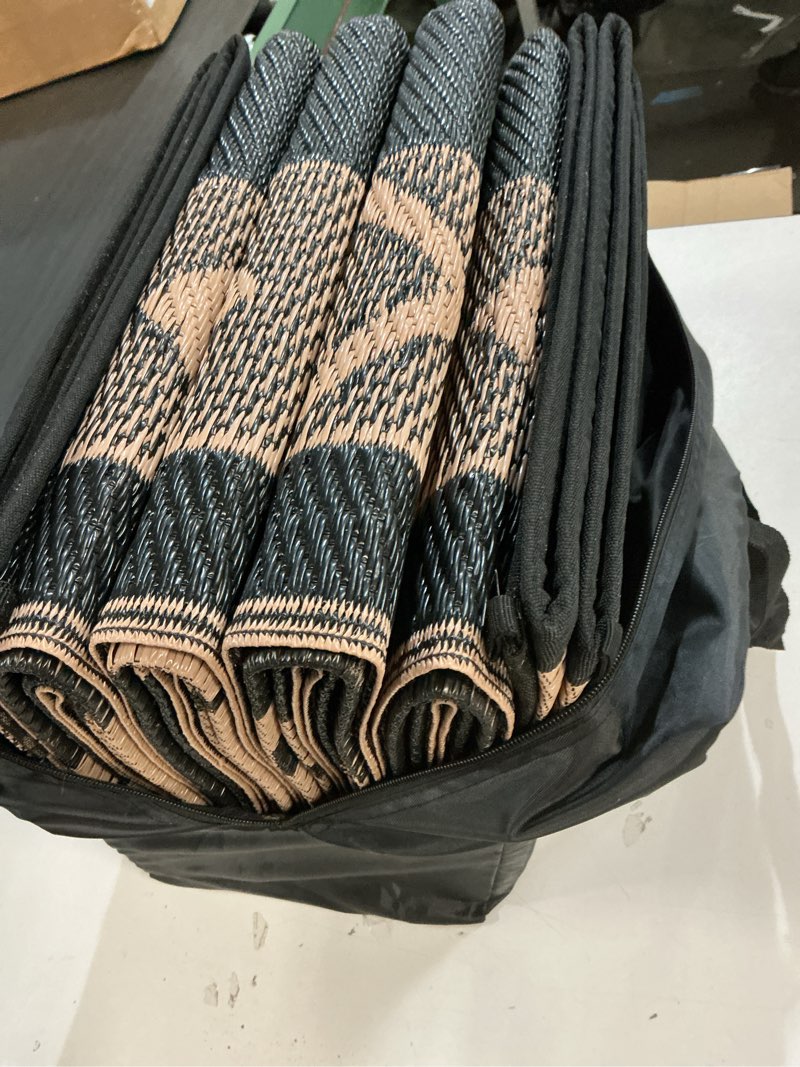 Condition photo showing Good Condition for HEBE Checkered Outdoor Rug Waterproof 5x8, Reversible Plastic Straw Rug RV Camping Rug, Indoor Outdoor Patio Mat Clearance, Outside Carpet for Porch,Deck,Camper,Balcony,Backyard,Picnic Beige/Black 5' x 8' (Rectangular)