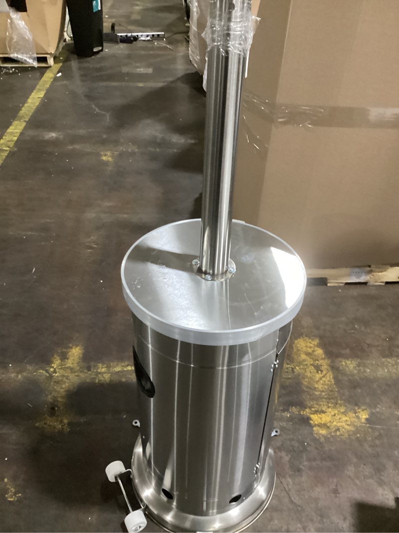 Condition photo showing As Is for stainless steel outdoor heaters for patio, lp propane heater standing with anti-tilt switch for garden wedding party (silver)