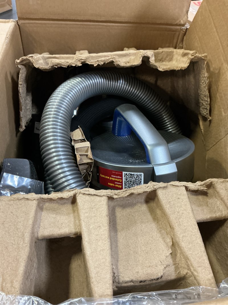 Condition photo showing As Is for aspiron 1700w canister vacuum cleaner, 45kpa bagless vacuum cleaner, multi-cyclonic filtration, 2 anti-allergen hepa filters, 3.5qt dust cup, 4 tools, corded vacuum for hard floor, pet hair, sapphire