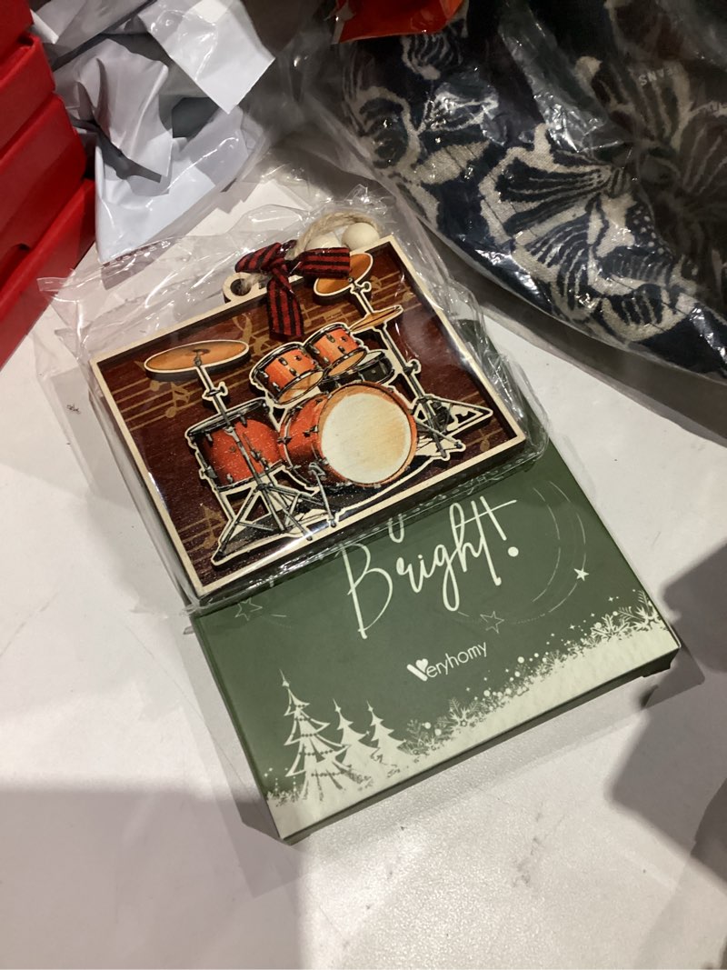 Condition photo showing New/Like New for Christmas Drum Ornament 2025 - Wooden Drum Set Ornaments for Christmas Tree - Drummer Gifts for Men, Women, Unique Musical Instruments Gifts for Drummers, Band, Musicians, Friends