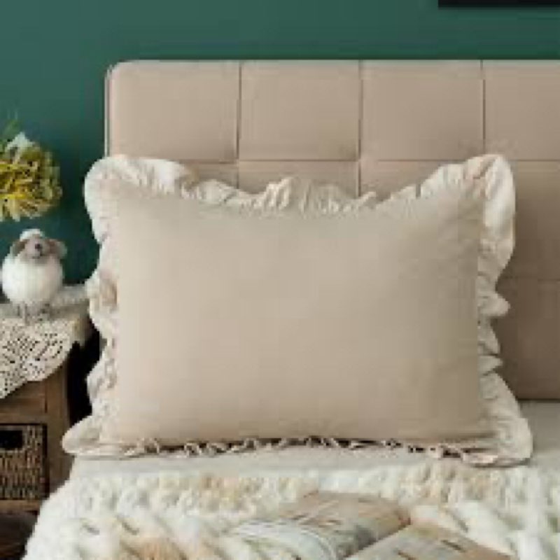 GLORY SEASON Pillow Shams Set of 2 Pure Cotton Champray Ruffled Edge,Thick and Solid Washed Dobby He