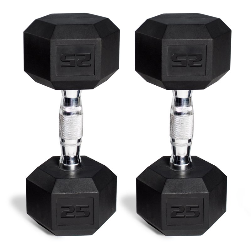 CAP 50 lb Rubber Hex Dumbbell Weight Set, Includes 2 x 25lb Dumbbells