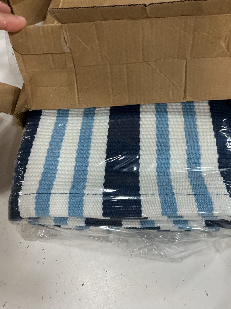Condition photo showing New/Like New for tinideya 2 pcs blue coastal fish door mat outdoor summer nautical beach welcome front door mat layered navy blue and white striped entryway rug non slip lake beach house decor for front porch outside coastal 16 x 28 inch,24 x 35 inch