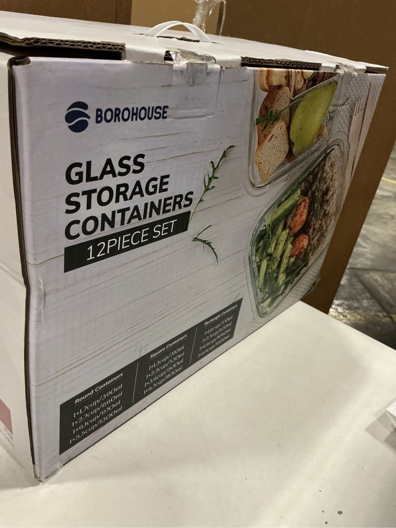Condition photo showing New/Like New for 12-pack glass containers with tempered lids – borosilicate, oven-safe(-4°f~950°f), airtight, bpa-free, multi-size for meal prep, dishwasher safe (pink)