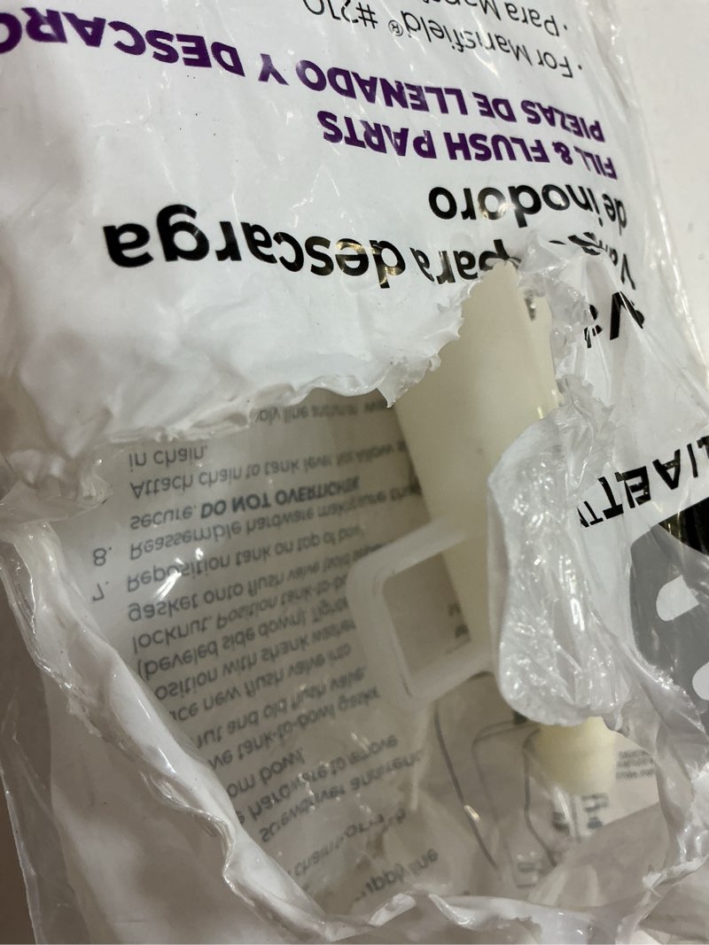Condition photo showing As Is for reliabilt white plastic flush valve for mansfield