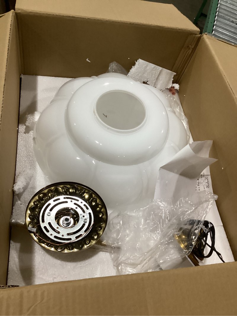 Condition photo showing Good Condition for Milk Glass Ceiling Light Fixture - Antique Brass Semi Flush Mount Pendant Light for Kitchen, Hallway, and Bedroom 15 inch (White 15 inch)