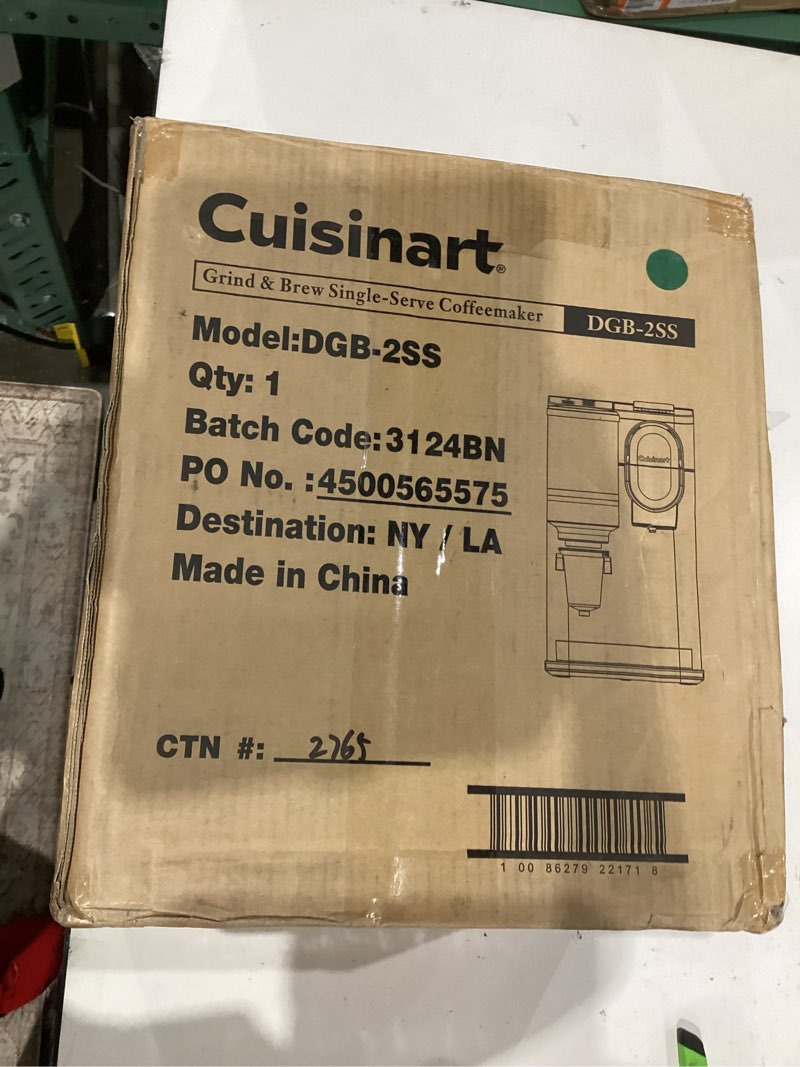 Condition photo showing Good Condition for Cuisinart Single-Serve Coffee Maker + Coffee Grinder with 8, 10, and 12 oz. Serving Size, Compatible with Single-Cup Pods, 48-Ounce Removable Reservoir, Stainless Steel, DGB-2SS