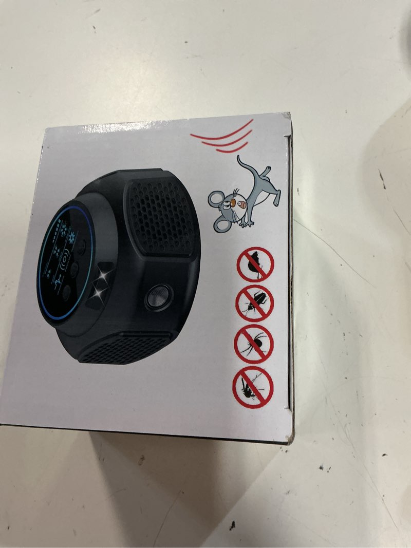 Condition photo showing New/Like New for ultrasonic pest repellent plug-in, electronic mouse traps & insect repellent, pest control for rodent, roach, ant, squirrel, spider, bugs, mouse, rat, bat for home, office, warehouse black 1 pack