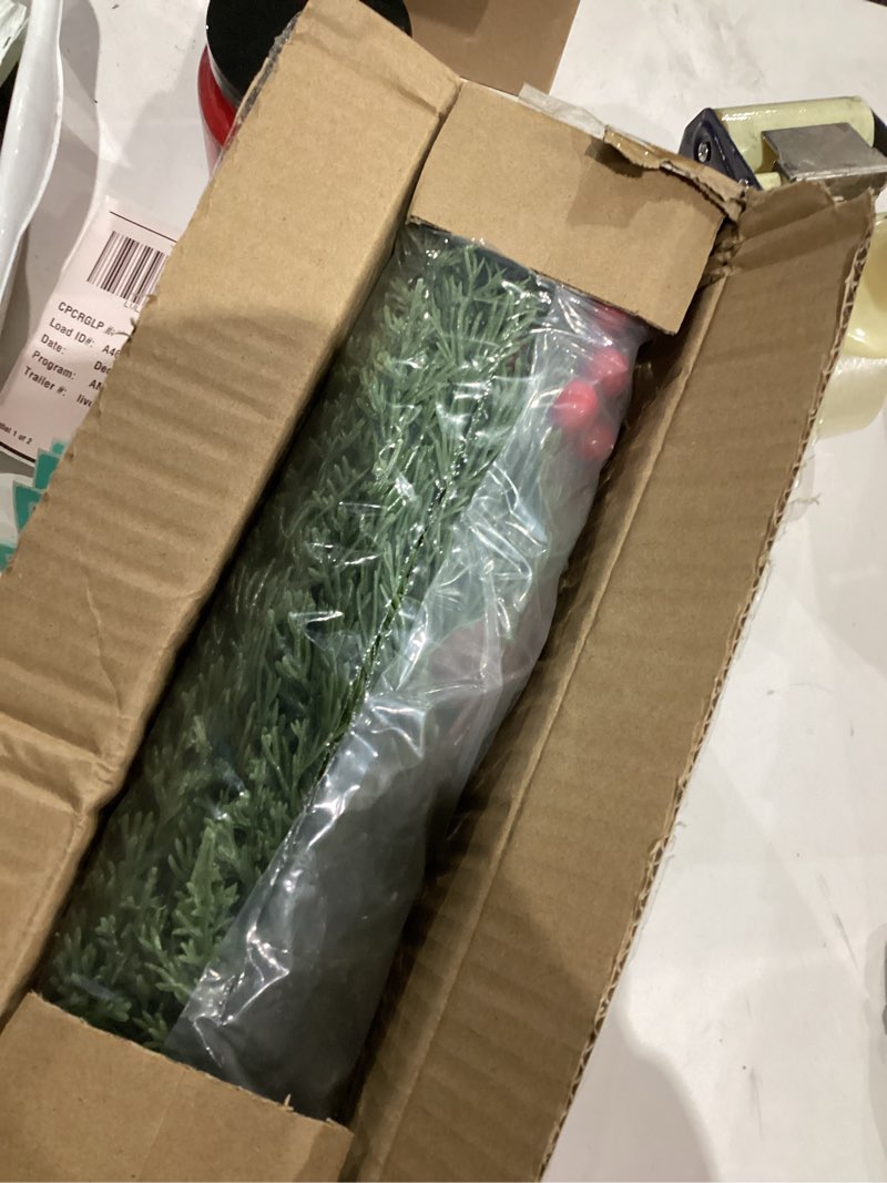 Condition photo showing New/Like New for 6FT Artificial Cedar Christmas Garland for Mantle Christmas Decorations Real Touch Realistic Greenery Faux Pine Garlands for Xmas Home Decoration Fake Winter Indoor Outdoor Garland Door Decor Red Fruit With Pine Cone 6FT