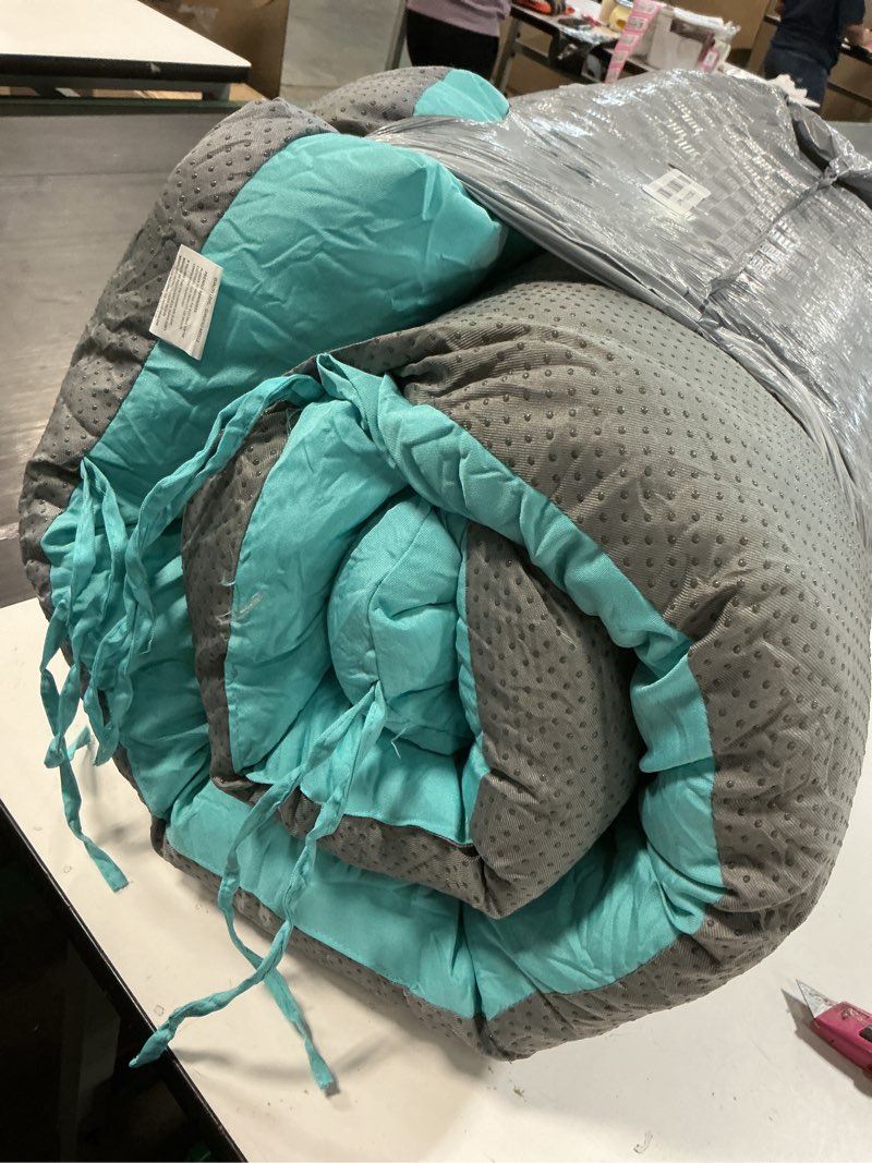 Condition photo showing As Is for outdoor chaise lounge chair cushion, waterproof outdoor chair cushions for patio furniture, 71 x 21 x 4 inches replacement chaise lounge cushion with ties (teal) teal lounge chair cushions