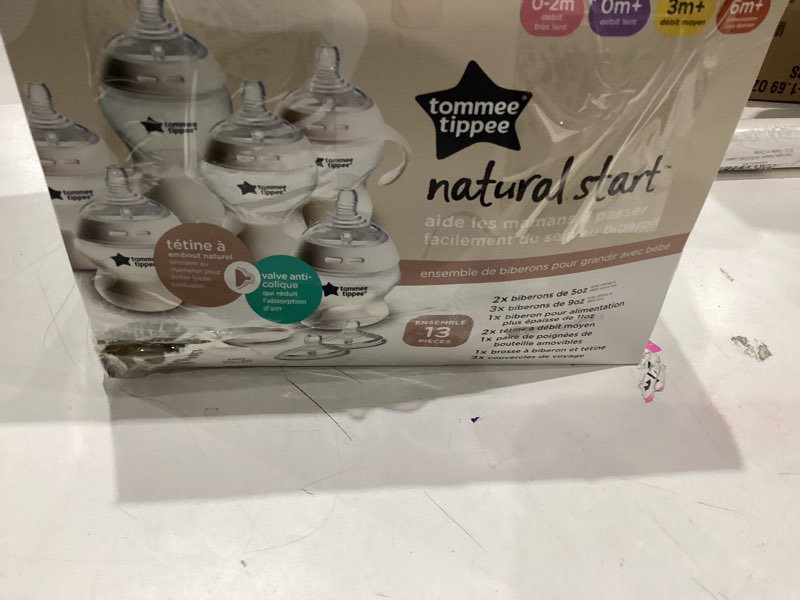 Condition photo showing Good Condition for Tommee Tippee Natural Start Grow with Baby BPA Free Bottle 13 Piece Set, 2 x 5oz, 3 x 9oz and 1 x 11oz, Slow, Medium and Thicker Flow Nipples, Removable Bottle Handles 13 Pieces CLEAR