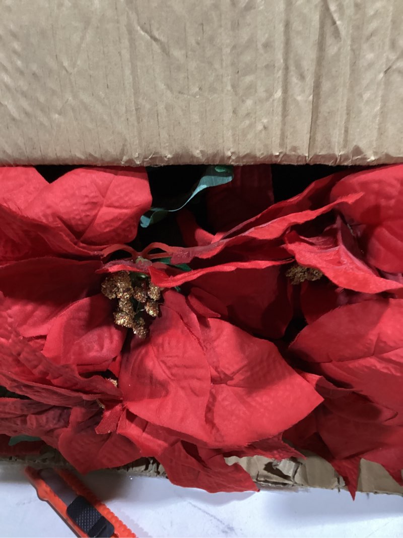 Condition photo showing Good Condition for Creative Displays Large Premier Silk Poinsettia Plant Christmas Decorations, Amazingly Lifelike & Realistic, 17'' x 15'' (4 Poinsettias) Red 4 Pack Red