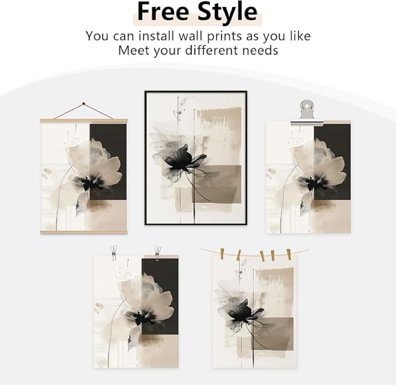modern abstract floral wall art minimalist neutral canvas painting decor beige cream and black wall art contemporary flower picture prints for living room bedroom 12x16 inch